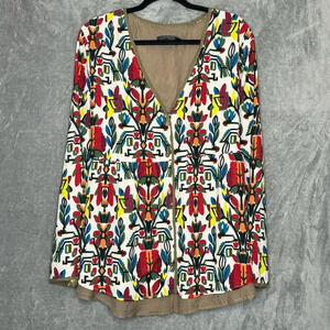 Gracile 5X Shirt Top Orange Red Floral Flower  Long Sleeve V Neck Blouse Womens